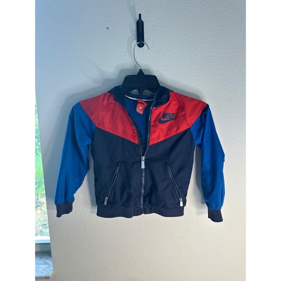 Nike Windrunner Jacket Full Zip Hooded Colorblock Red Blue Kids Size 4/xs EUC - Picture 2 of 6